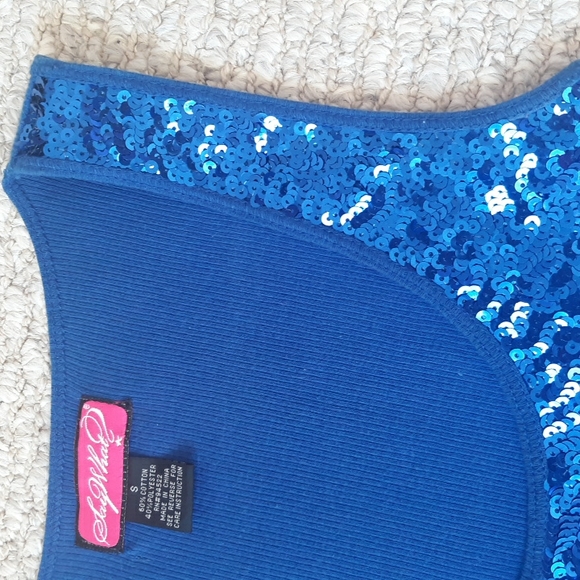Blue Sequin Sleeveless Top Size Small - Picture 7 of 15
